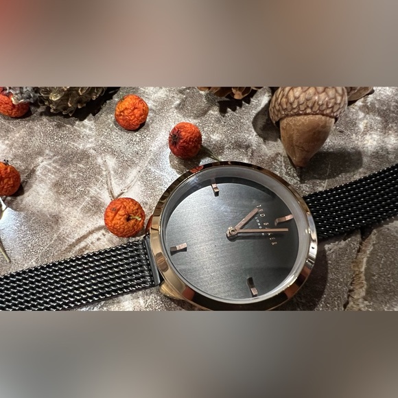 Authentic Ted Baker Rose Gold Tone Watch rich black mesh strap adjustable 7..25” - Picture 4 of 12